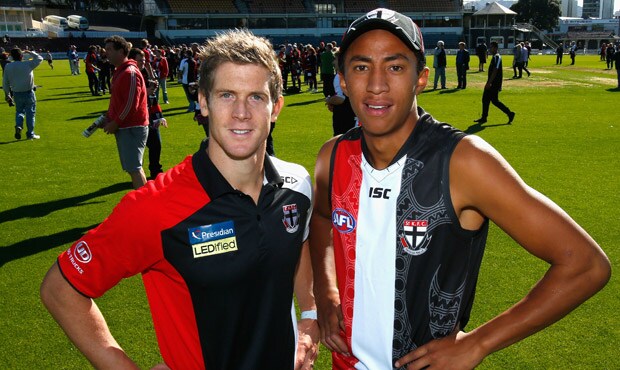 Nick Dal Santo with teenager Joe Baker-Thomas who is the Saints' first New Zealand scholarship holder - ${keywords}